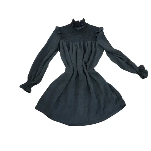 chinese dress ladies Rent French Connection Darcy Embroidered Long Sleeve Mini Dress Black